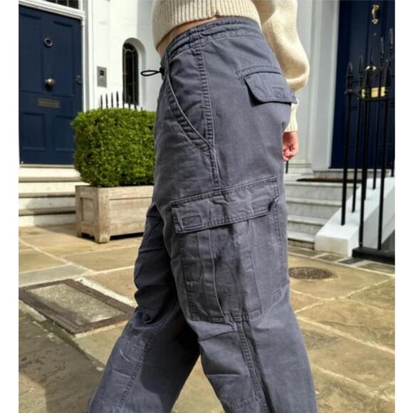 Brandy Melville Womens Jemma Cargo Dark Gray Cotton Pants Small Medium NEW - Picture 3 of 14